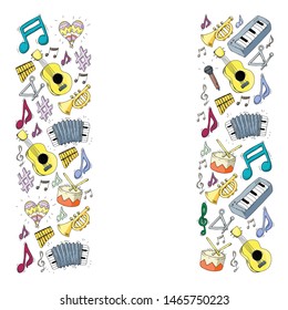 Music background for patterns. Vector illustration with musical instruments.