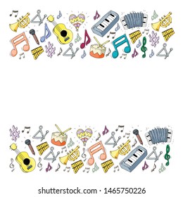 Music background for patterns. Vector illustration with musical instruments.