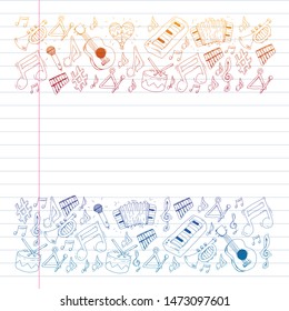 Music background for patterns. Vector illustration with musical instruments.