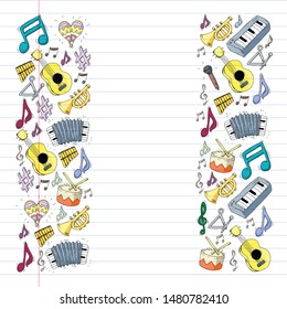 Music background for patterns. Vector illustration with musical instruments.