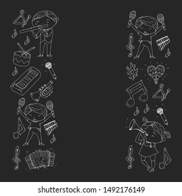 Music background for patterns. Vector illustration with musical instruments.