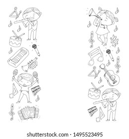 Music background for patterns. Vector illustration with musical instruments.