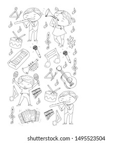 Music background for patterns. Vector illustration with musical instruments.