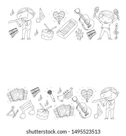 Music background for patterns. Vector illustration with musical instruments.