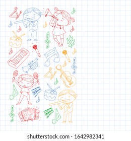 Music background for patterns. Vector illustration with musical instruments.