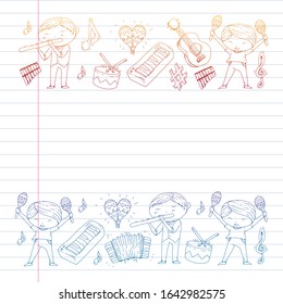 Music background for patterns. Vector illustration with musical instruments.