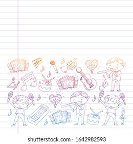 Music background for patterns. Vector illustration with musical instruments.