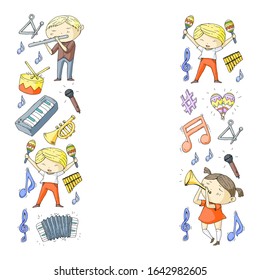 Music background for patterns. Vector illustration with musical instruments.