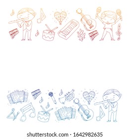 Music background for patterns. Vector illustration with musical instruments.