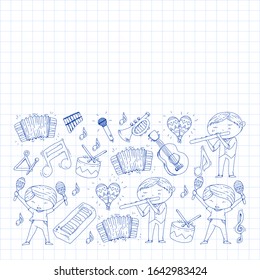 Music background for patterns. Vector illustration with musical instruments.