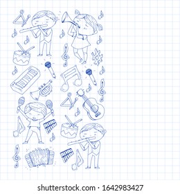 Music background for patterns. Vector illustration with musical instruments.