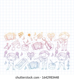 Music background for patterns. Vector illustration with musical instruments.
