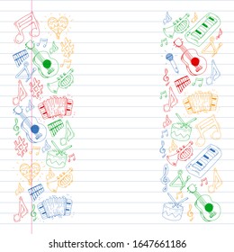 Music background for patterns. Vector illustration with musical instruments.