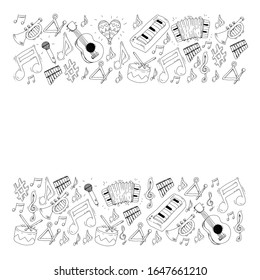 Music background for patterns. Vector illustration with musical instruments.