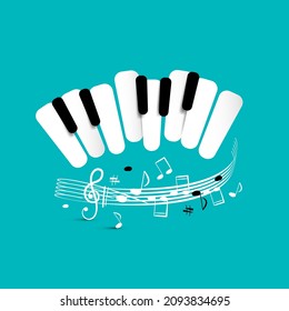 Music background with piano keys, staff and notes