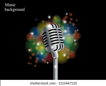 music background realistic microphone on black bokeh background