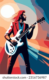 Music background. Rock musician with a guitar. Retro style. Pop Art.