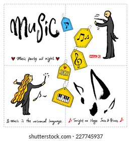 Music Background / Set of Music illustrations - hand drawn in vector