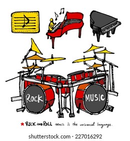 Music Background / Set of Music Instruments - hand drawn in vector