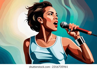 Music background. Singer with a microphone. Retro style. Pop Art.