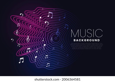 music background with sound wave and notes