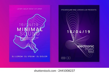 Music Background. Soundwave Disco Invitation. Pink Dj Design. Edm Set. Trance Cover. Violet Discotheque Poster. Techno Concert Element. Blue Music Background