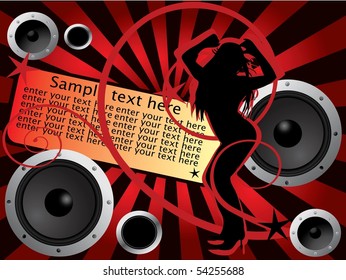 Music  background with speaker and dancing girl. Disco dance
