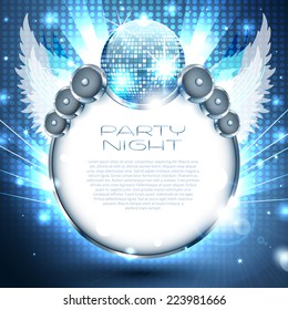 Music Background with speakers and disco-ball - Vector with place for your text