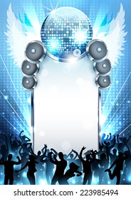 Music Background with speakers and disco-ball - Vector with place for your text