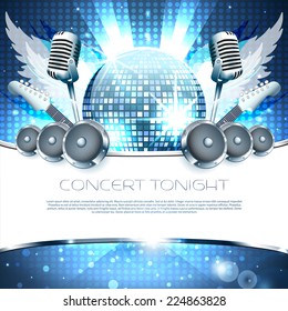 Music Background with speakers, microphone and disco-ball - Vector with place for your text