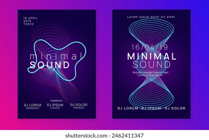 Music Background. Techno Concert Template. Dance Design. Trance Cover. Violet Sound Poster. Blue Dj Flyer. Electronic Disco Invitation. Pink Music Background