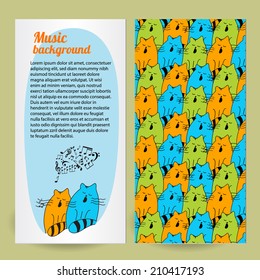 Music background. Template. Singing cats. Vector. Eps 10.
