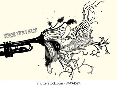 music background with a trumpet and abstract plants