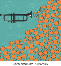 Music background with trumpet and balls, vector illustration
