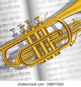Music background with trumpet and notes. Vector illustration