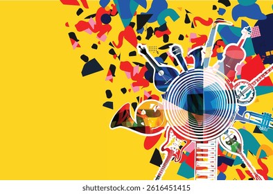 Music background with various musical instruments – vector illustration