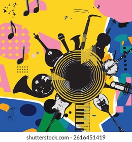 Music background with various musical instruments – vector illustration