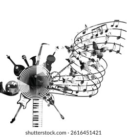 Music background with various musical instruments – vector illustration