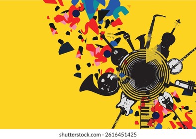 Music background with various musical instruments – vector illustration