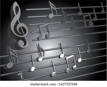 Music background vector design. Musical writing and melody.3d illustration of musical notes and musical signs of abstract music sheet.Songs concept