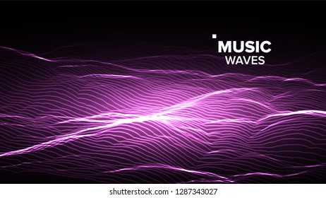 Music Background Vector. Signal Grid. Fractal Beat. 3D Illustration