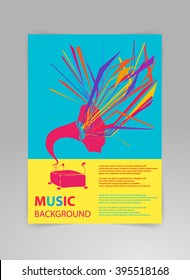 Music background vector template with gramophone and geometric structures. Concept of concert poster or a flyer featuring gramophone in modern style on black background.