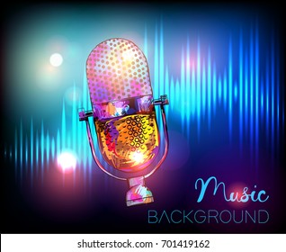 Music background with vintage microphone. Vector design for music festival, karaoke and concert. 