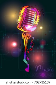 Music background with vintage microphone. Vector design for music festival, karaoke and concert.