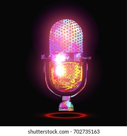 Music background with vintage microphone. Vector design for music festival, karaoke and concert.