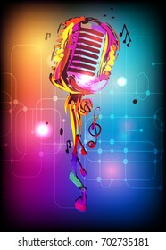 Music background with vintage microphone. Vector design for music festival, karaoke and concert.