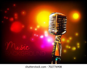 Music background with vintage microphone. Vector design for music festival, karaoke and concert.