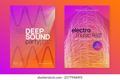 Music Background. Violet Night Club Poster. Discotheque Festival Element. Techno Magazine. Pink Dance Set. Concert Cover. Electronic Audio Illustration. Green Music Background