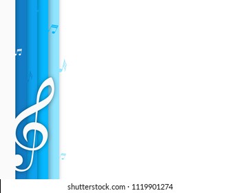 Music background with violin key. Blue strips with blank space. Vector illustration