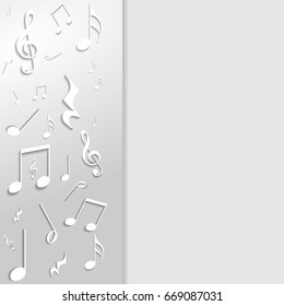 Music background with white note on grey